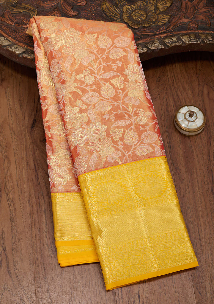 Rust Zariwork Tissue Silk Saree