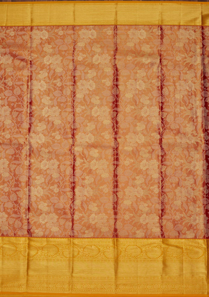 Rust Zariwork Tissue Silk Saree