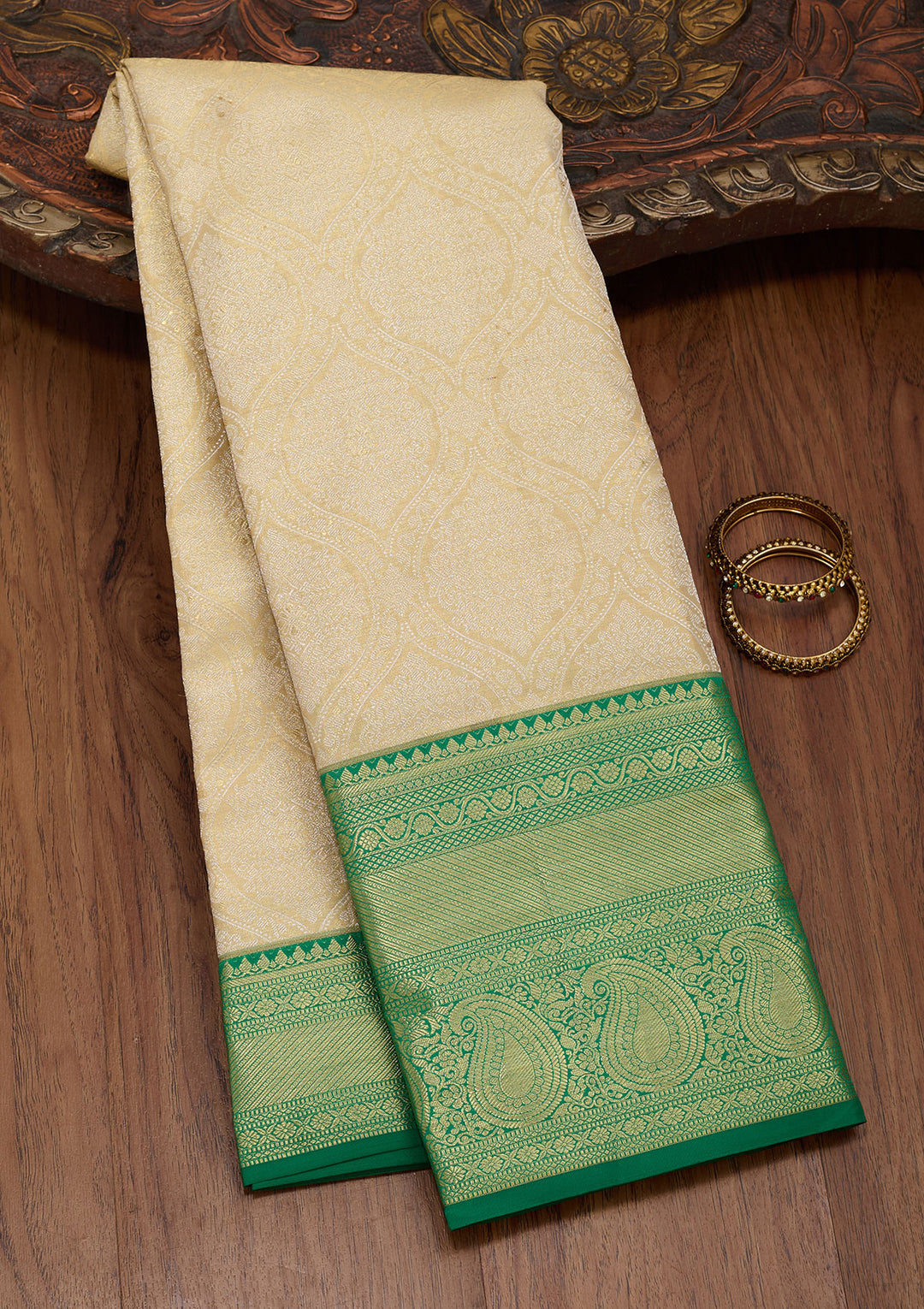 Gold Tissue Jaal Saree With Matching Blouse Piece