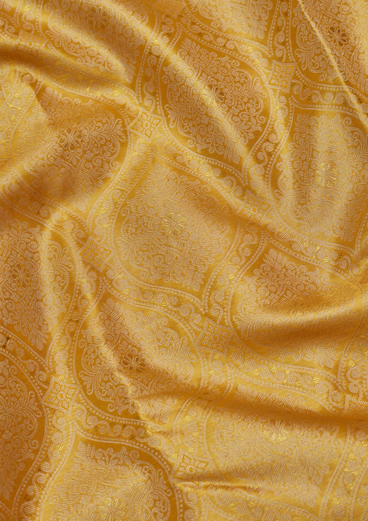 Lemon Yellow Tissue Jaal Saree With Matching Blouse Piece