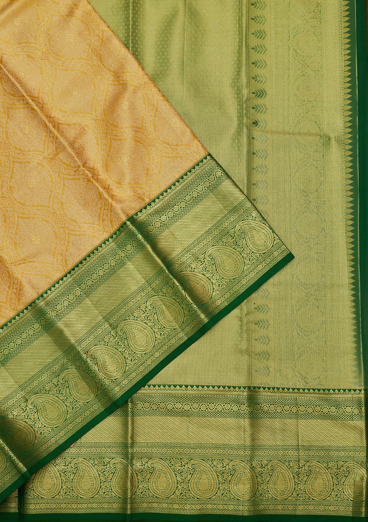 Lemon Yellow Tissue Jaal Saree With Matching Blouse Piece