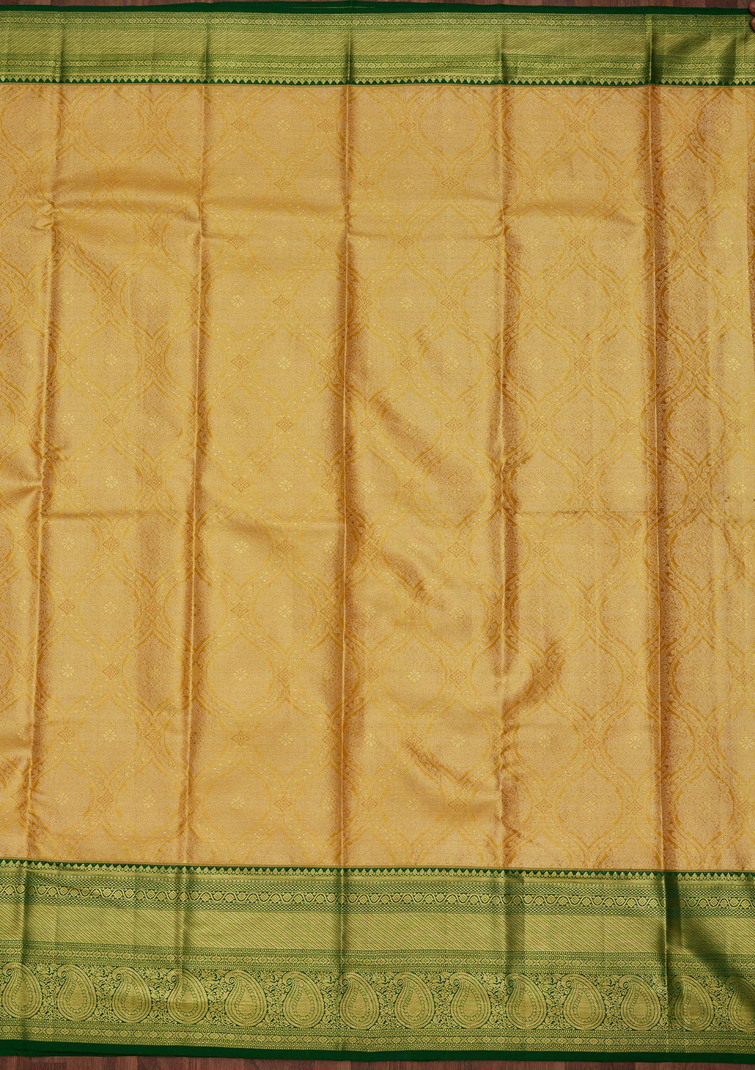 Lemon Yellow Tissue Jaal Saree With Matching Blouse Piece