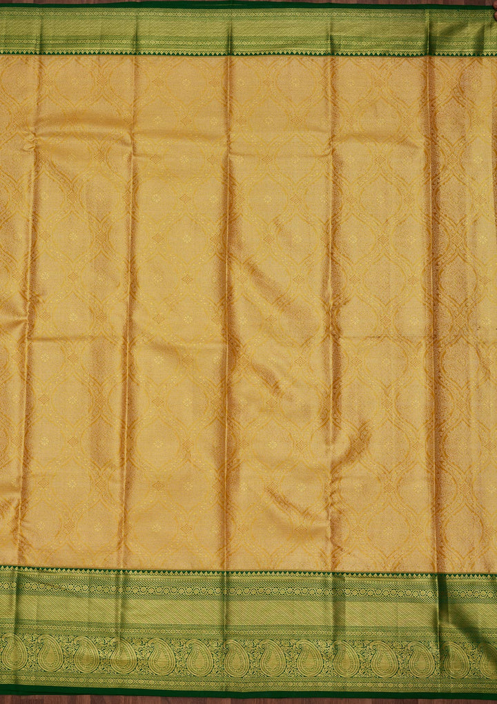 Lemon Yellow Tissue Jaal Saree With Matching Blouse Piece