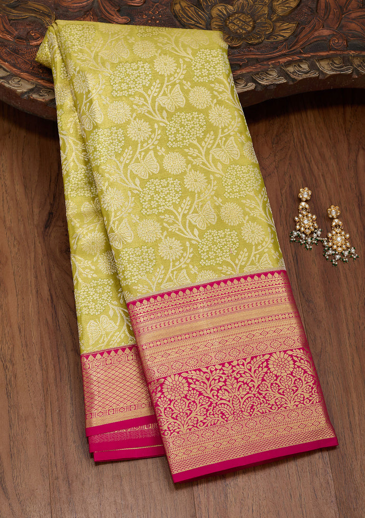 Mehendi Green Silk Jaal Saree With Matching Blouse Piece