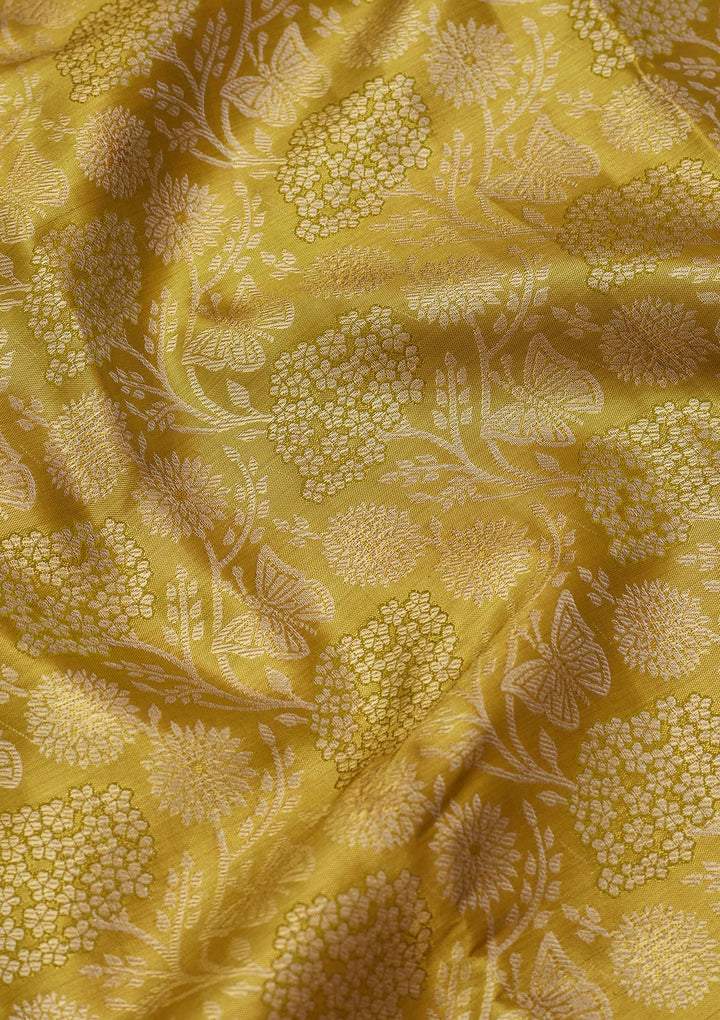 Mehendi Green Silk Jaal Saree With Matching Blouse Piece