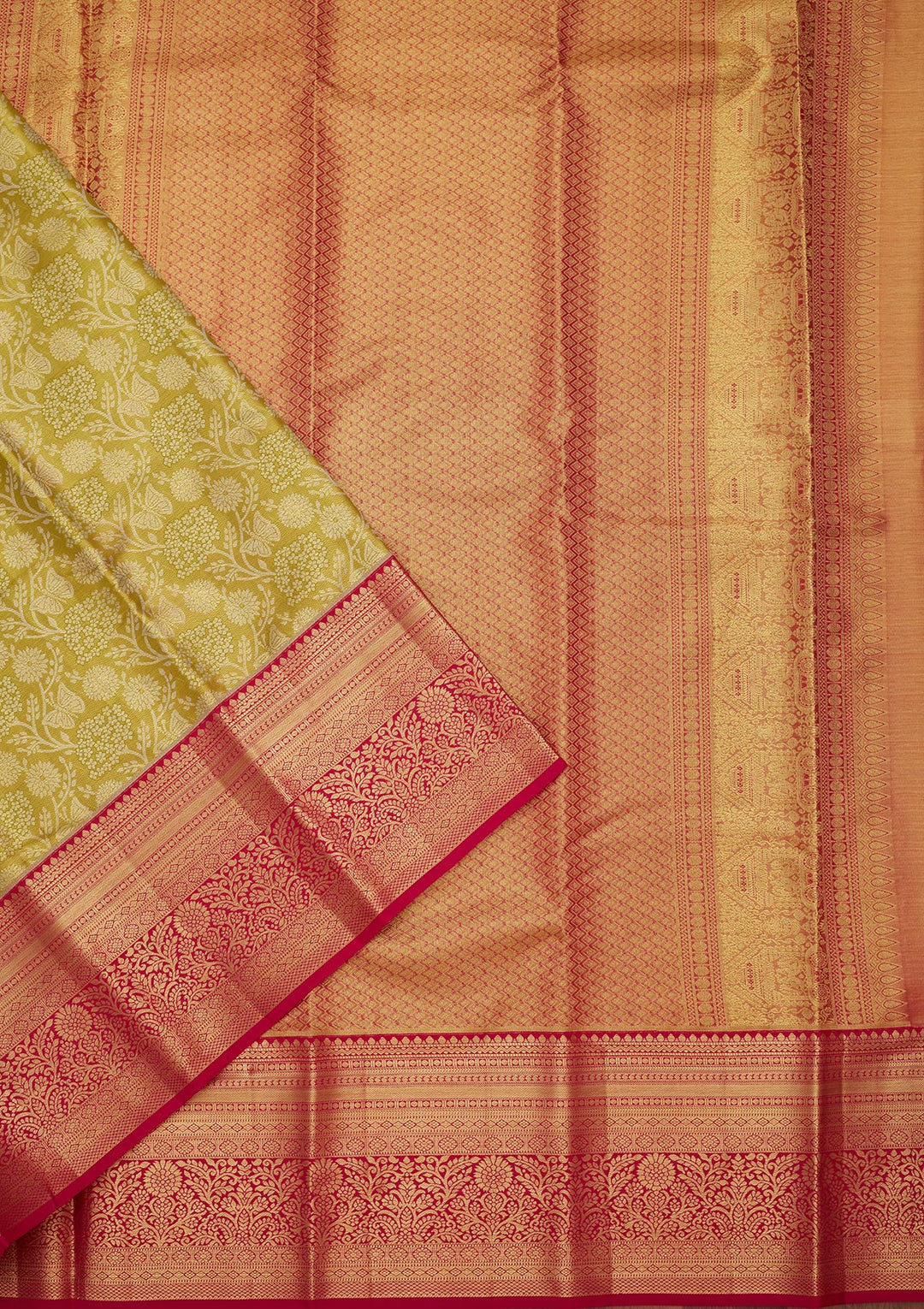 Mehendi Green Silk Jaal Saree With Matching Blouse Piece