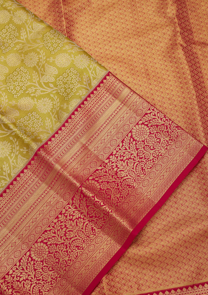 Mehendi Green Silk Jaal Saree With Matching Blouse Piece