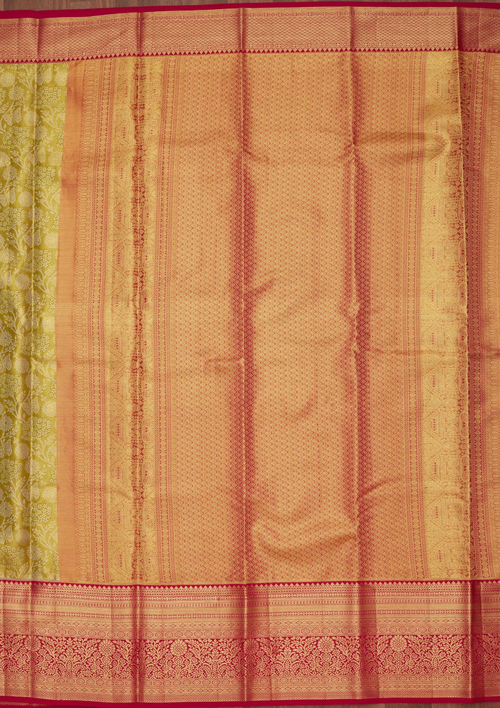Mehendi Green Silk Jaal Saree With Matching Blouse Piece