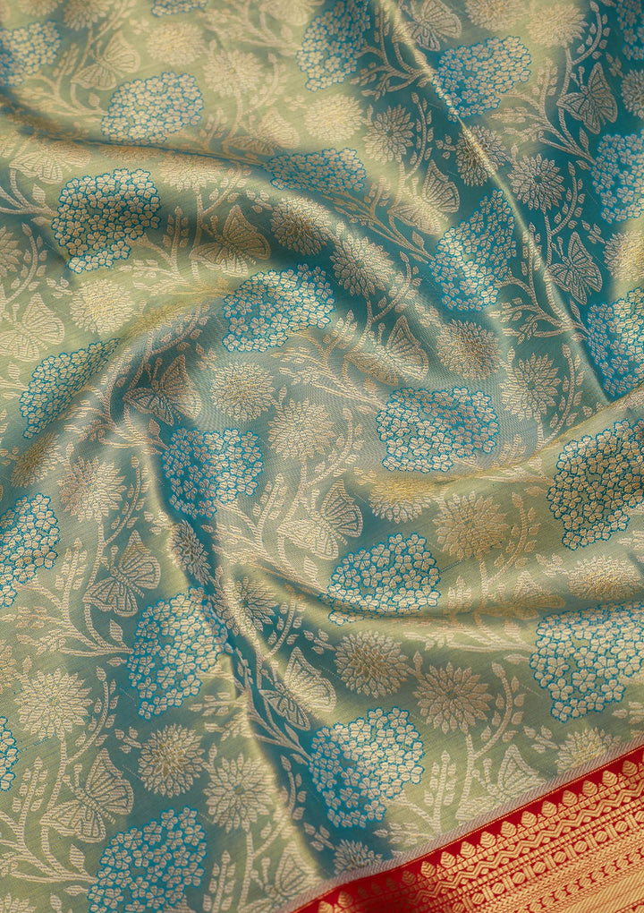 Sky Blue Silk Jaal Saree With Matching Blouse Piece