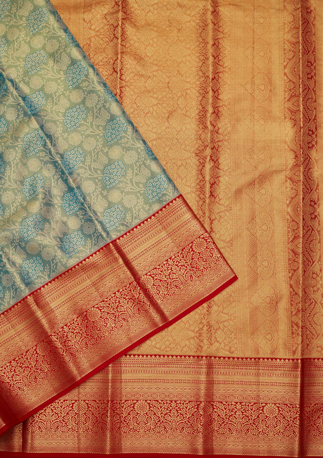 Sky Blue Silk Jaal Saree With Matching Blouse Piece