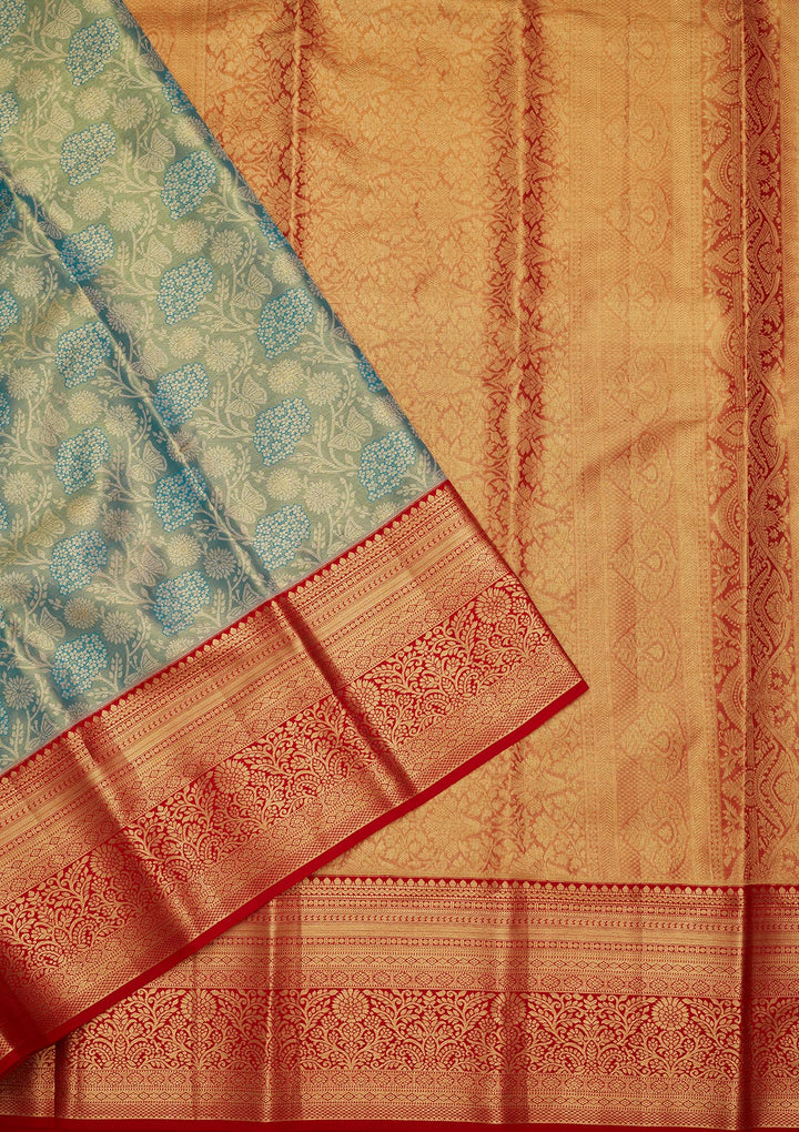 Sky Blue Silk Jaal Saree With Matching Blouse Piece