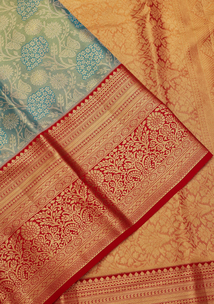 Sky Blue Silk Jaal Saree With Matching Blouse Piece