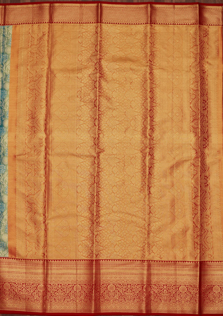 Sky Blue Silk Jaal Saree With Matching Blouse Piece