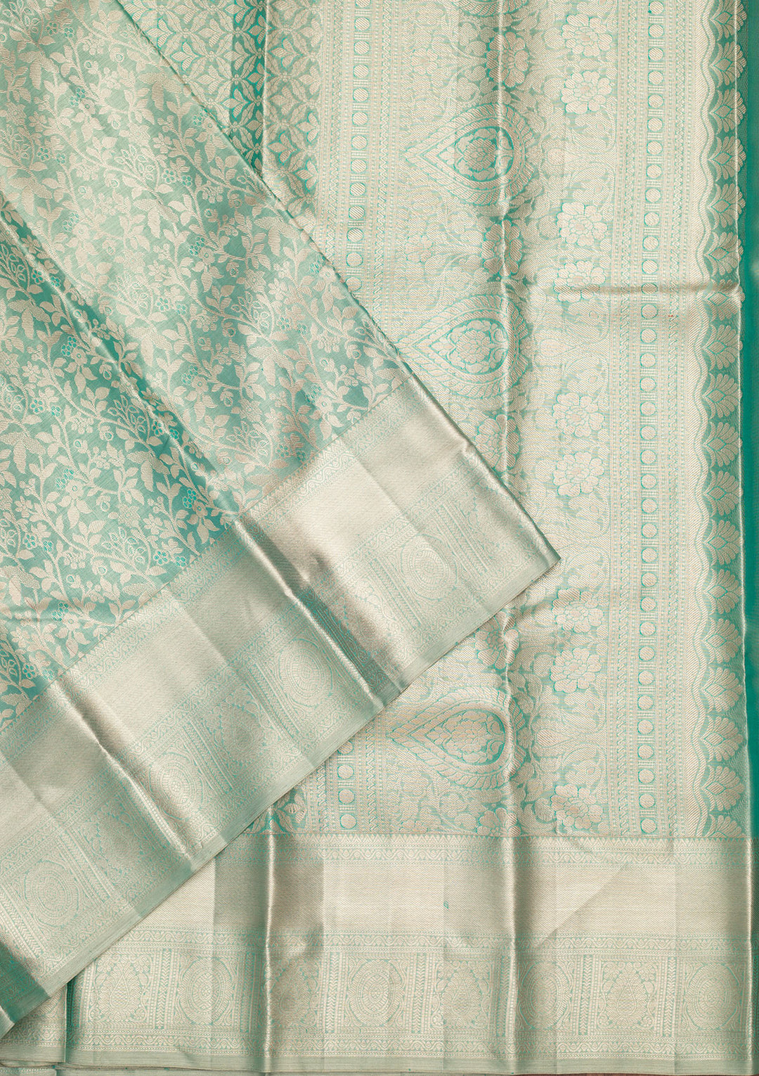 Leaf Green Tissue Jaal Saree With Matching Blouse Piece