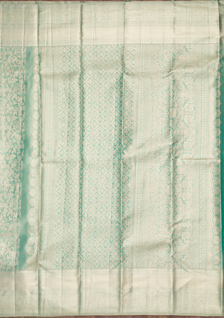 Leaf Green Tissue Jaal Saree With Matching Blouse Piece