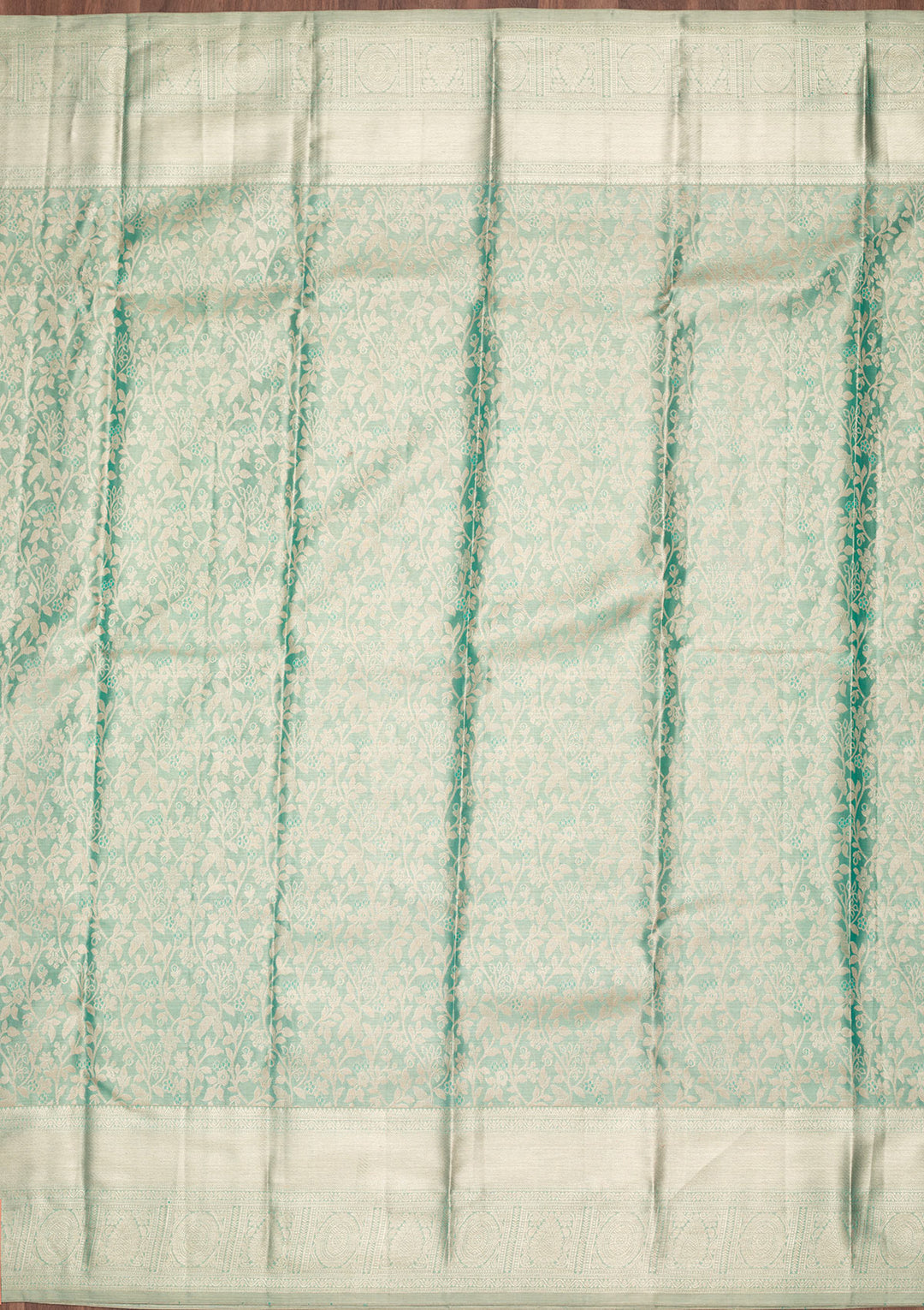 Leaf Green Tissue Jaal Saree With Matching Blouse Piece