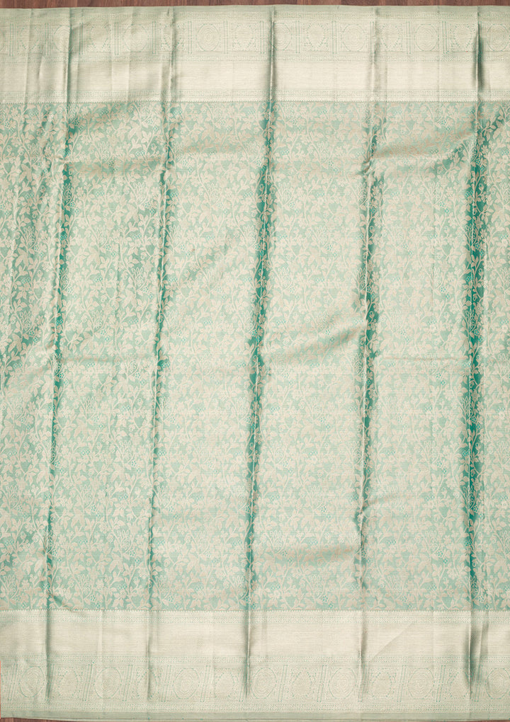 Leaf Green Tissue Jaal Saree With Matching Blouse Piece