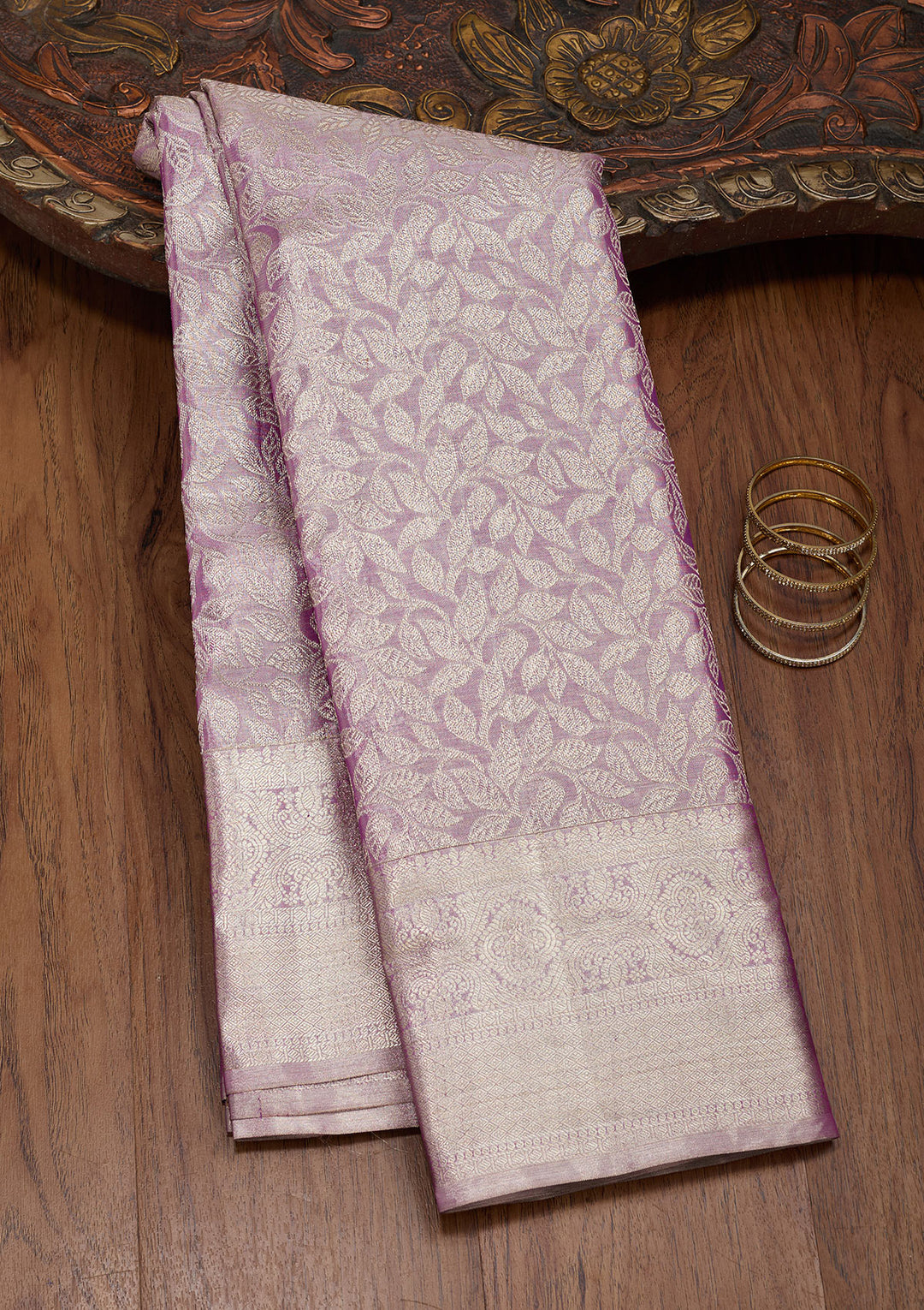 Purple Tissue Jaal Saree With Matching Blouse Piece