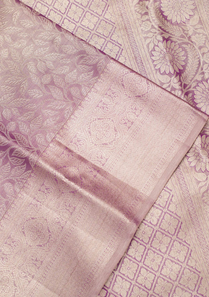 Purple Tissue Jaal Saree With Matching Blouse Piece