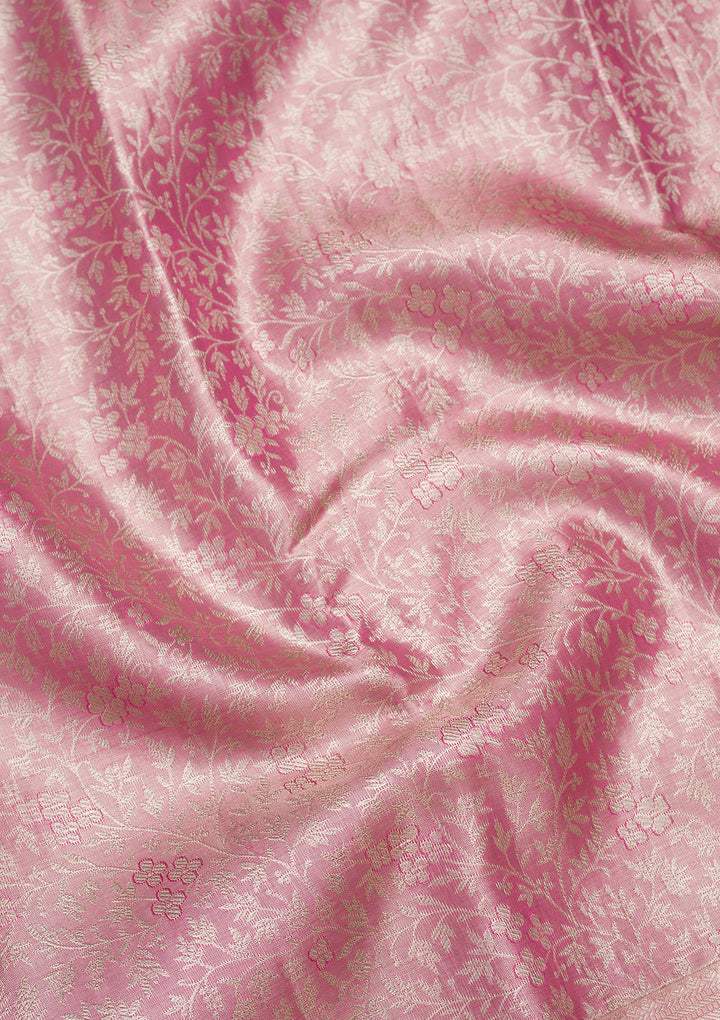 Pink Tissue Jaal Saree With Matching Blouse Piece