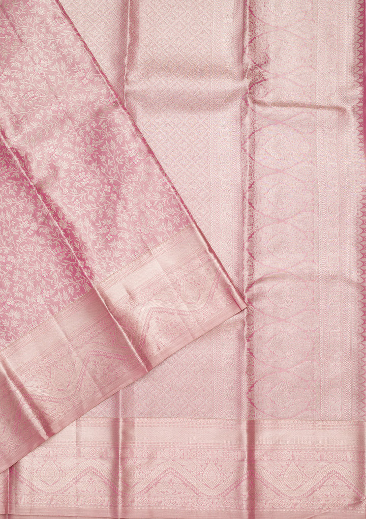 Pink Tissue Jaal Saree With Matching Blouse Piece