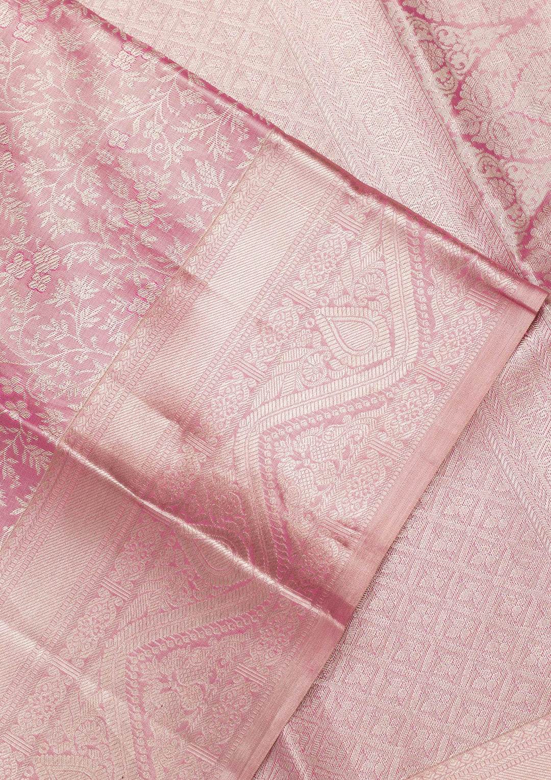 Pink Tissue Jaal Saree With Matching Blouse Piece