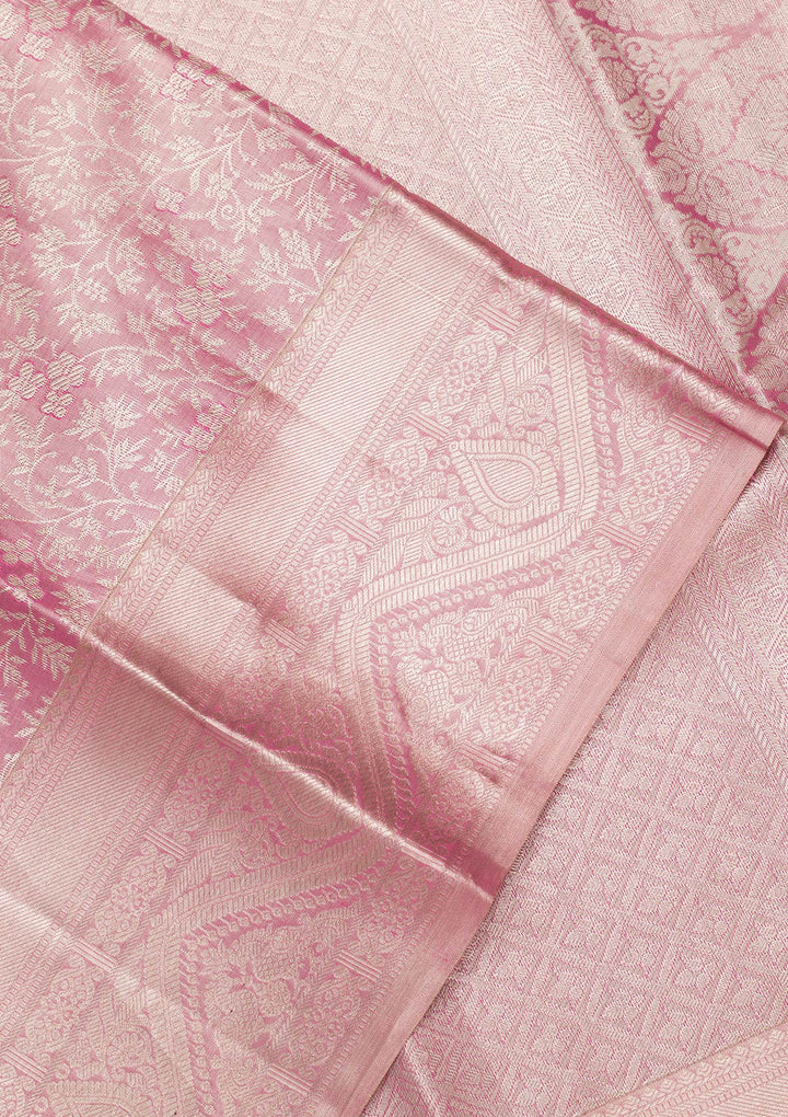 Pink Tissue Jaal Saree With Matching Blouse Piece