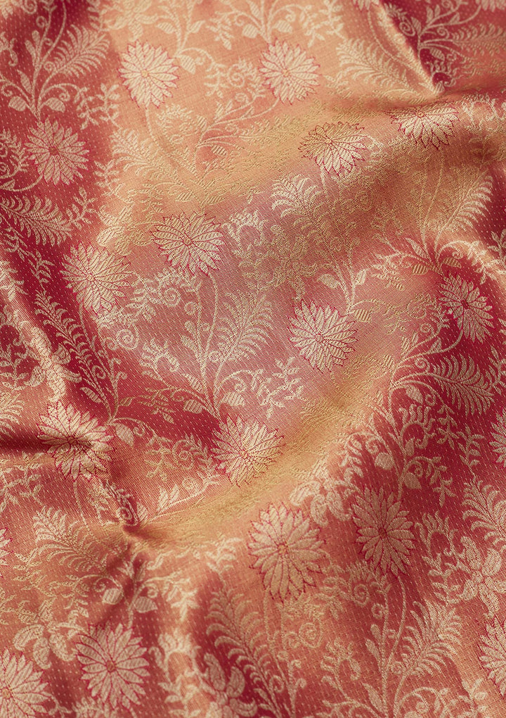 Pink Tissue Jaal Saree With Matching Blouse Piece