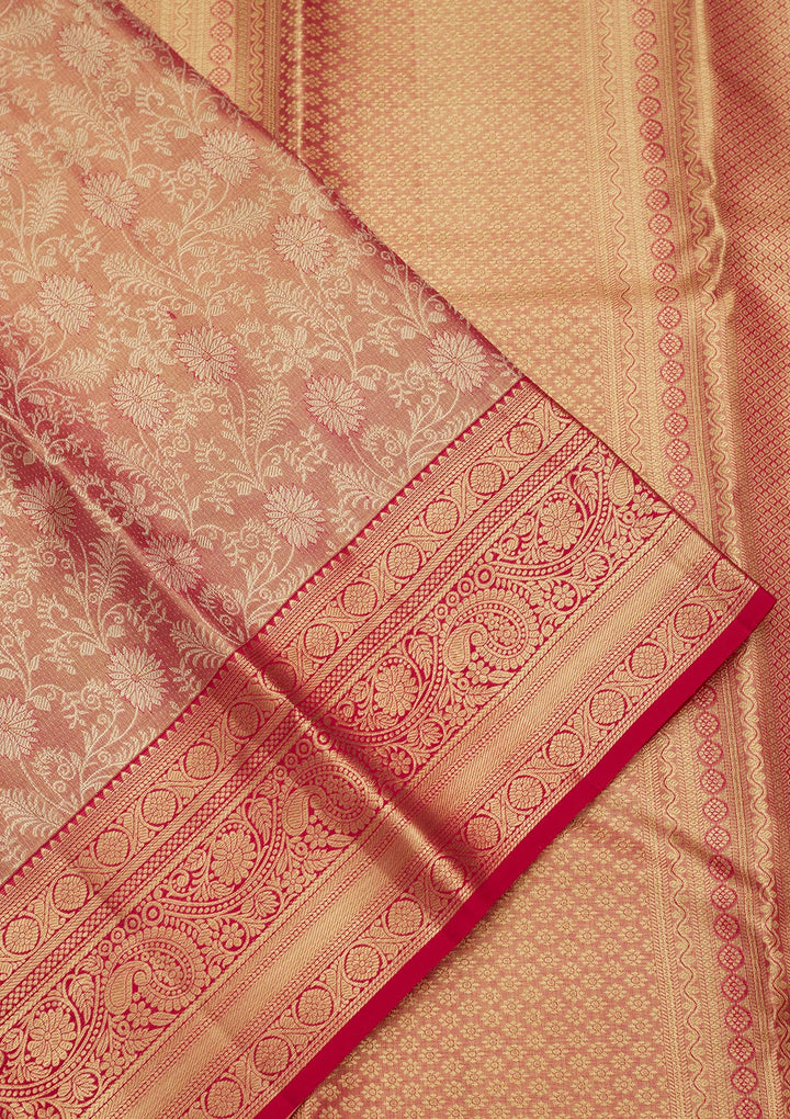 Pink Tissue Jaal Saree With Matching Blouse Piece