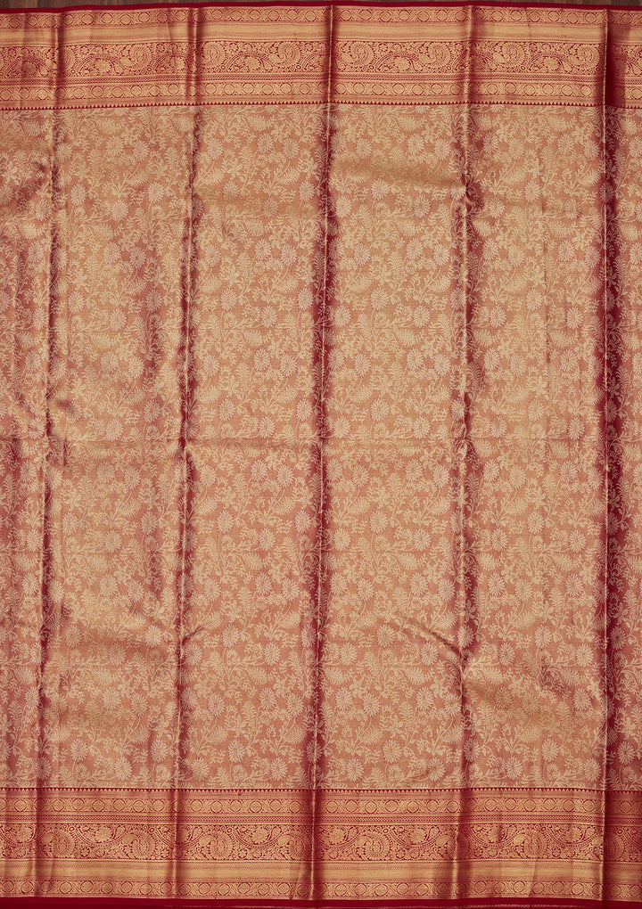 Pink Tissue Jaal Saree With Matching Blouse Piece
