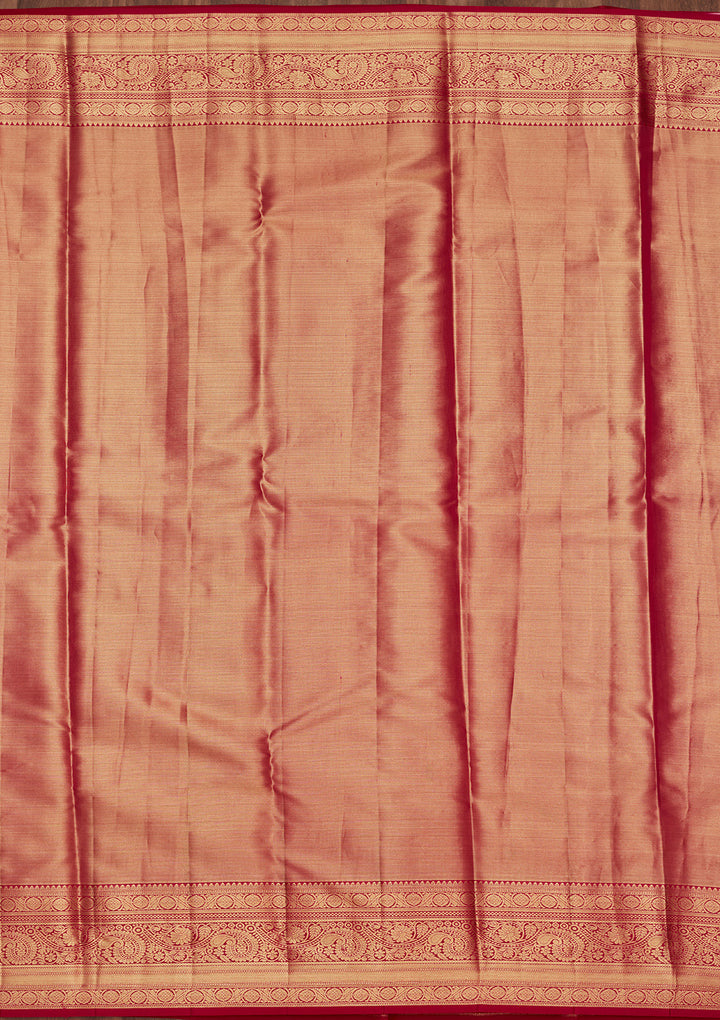 Pink Tissue Jaal Saree With Matching Blouse Piece