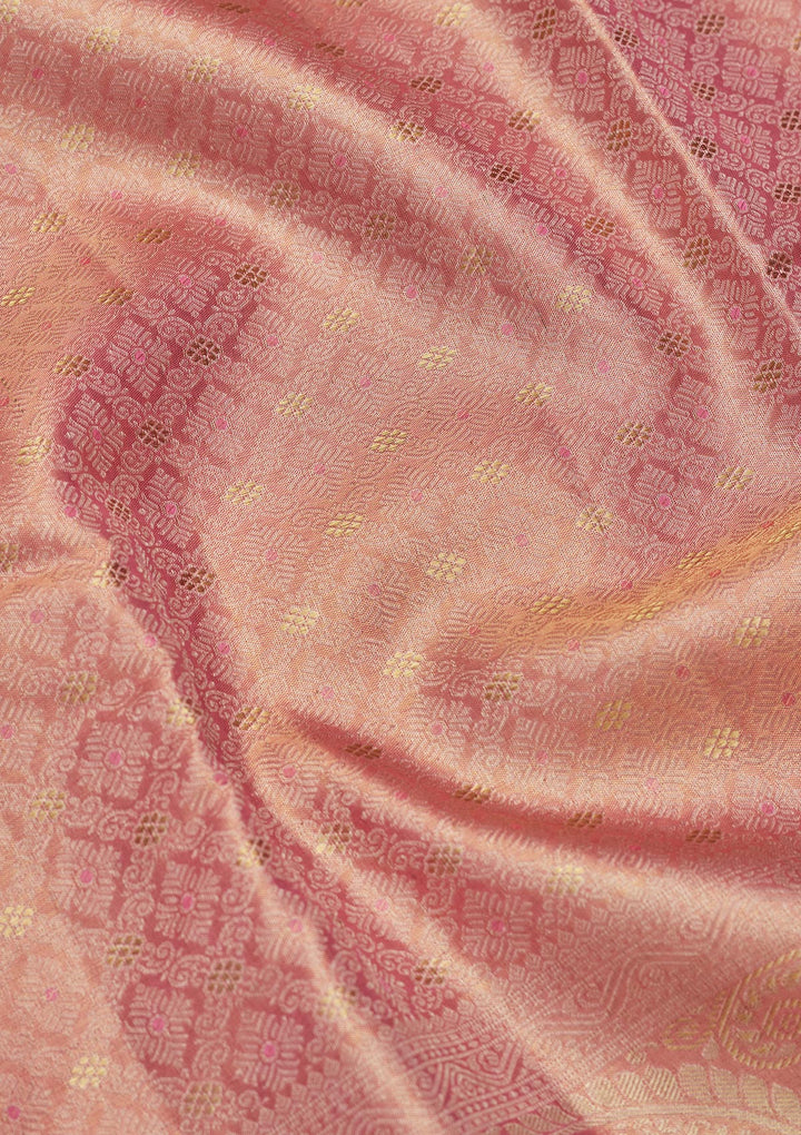 Onion Pink Silk Jaal Saree With Matching Blouse Piece