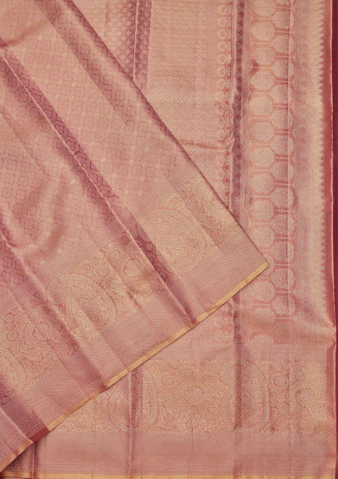 Onion Pink Silk Jaal Saree With Matching Blouse Piece