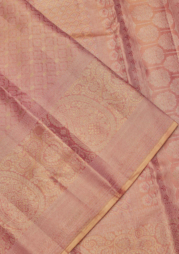 Onion Pink Silk Jaal Saree With Matching Blouse Piece