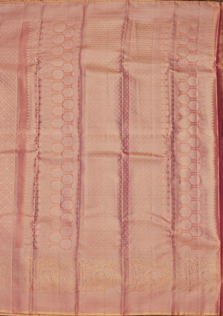 Onion Pink Silk Jaal Saree With Matching Blouse Piece