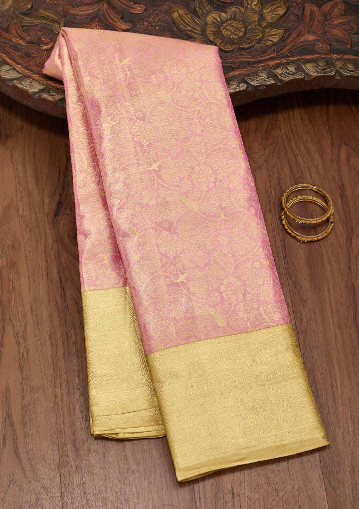 Onion Pink Zariwork Tissue Silk Saree