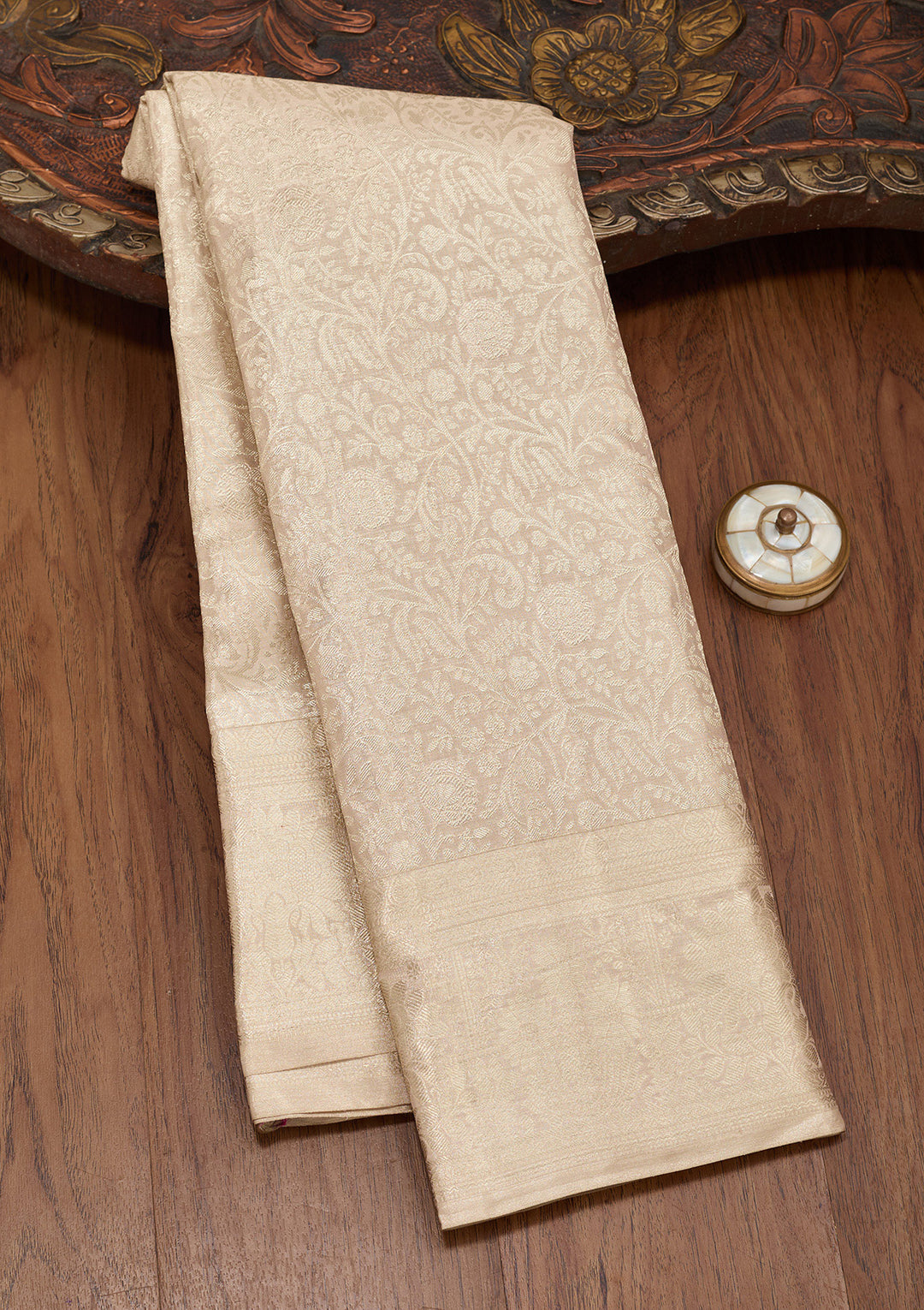 Light Grey Tissue Jaal Saree With Matching Blouse Piece