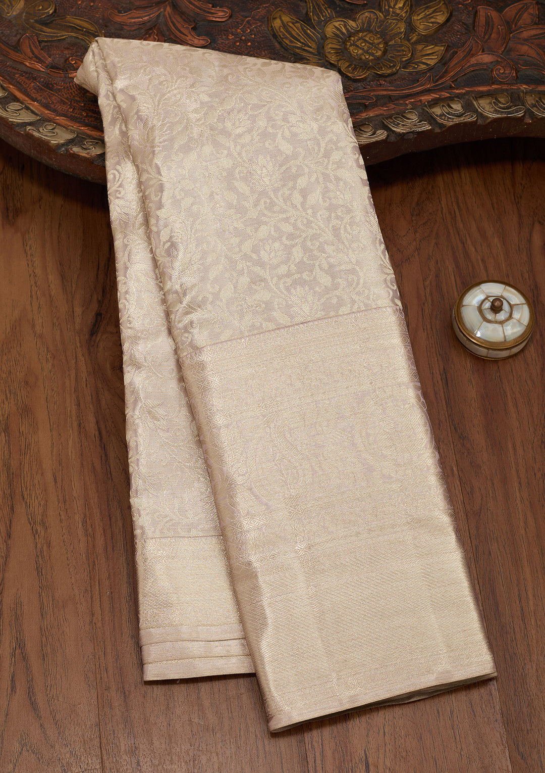 Beige Tissue Jaal Saree With Matching Blouse Piece