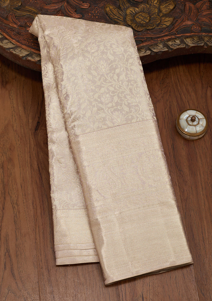 Beige Tissue Jaal Saree With Matching Blouse Piece