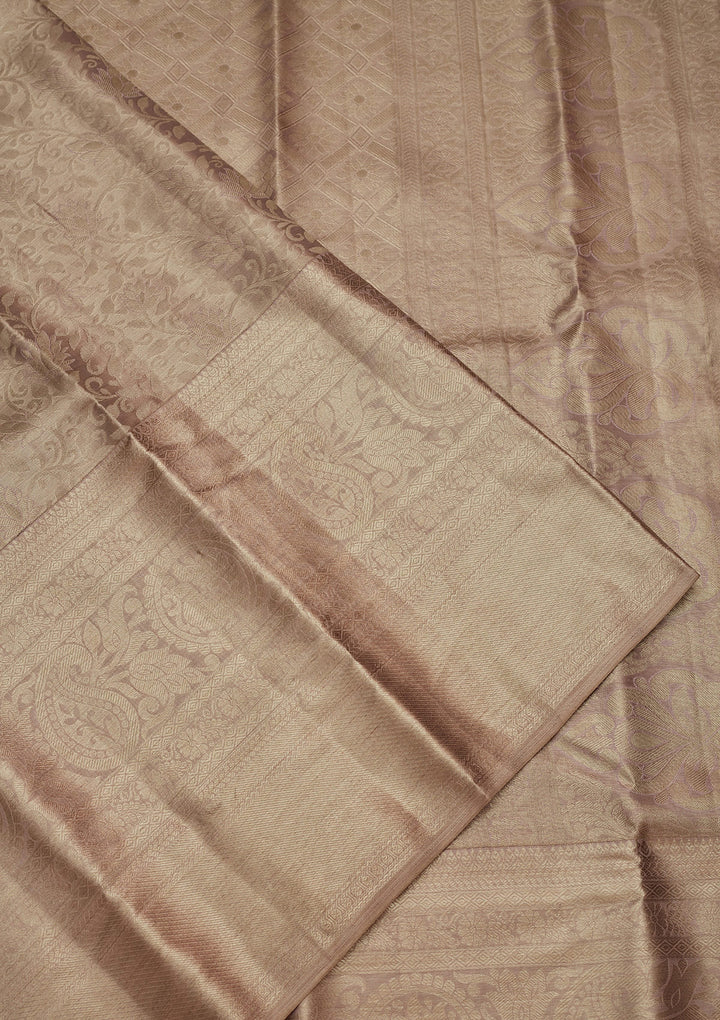 Beige Tissue Jaal Saree With Matching Blouse Piece