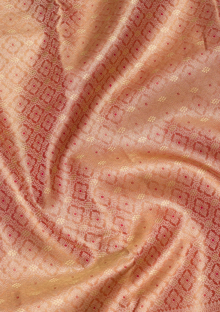 Light Brown Tissue Checks Zariwork Saree With Matching Blouse Piece