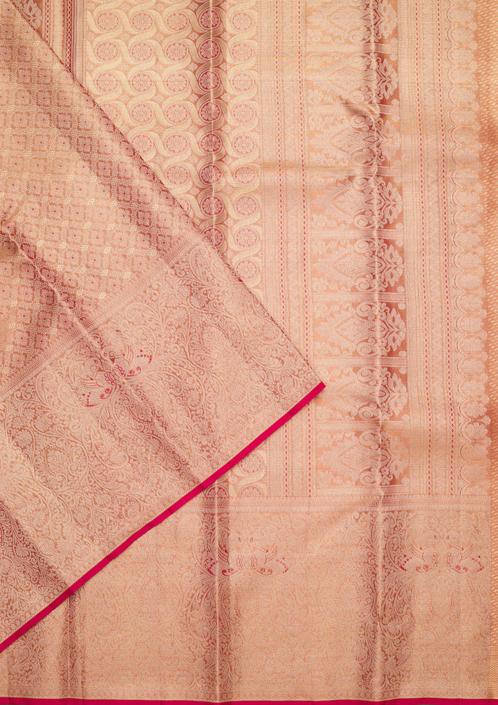 Light Brown Tissue Checks Zariwork Saree With Matching Blouse Piece