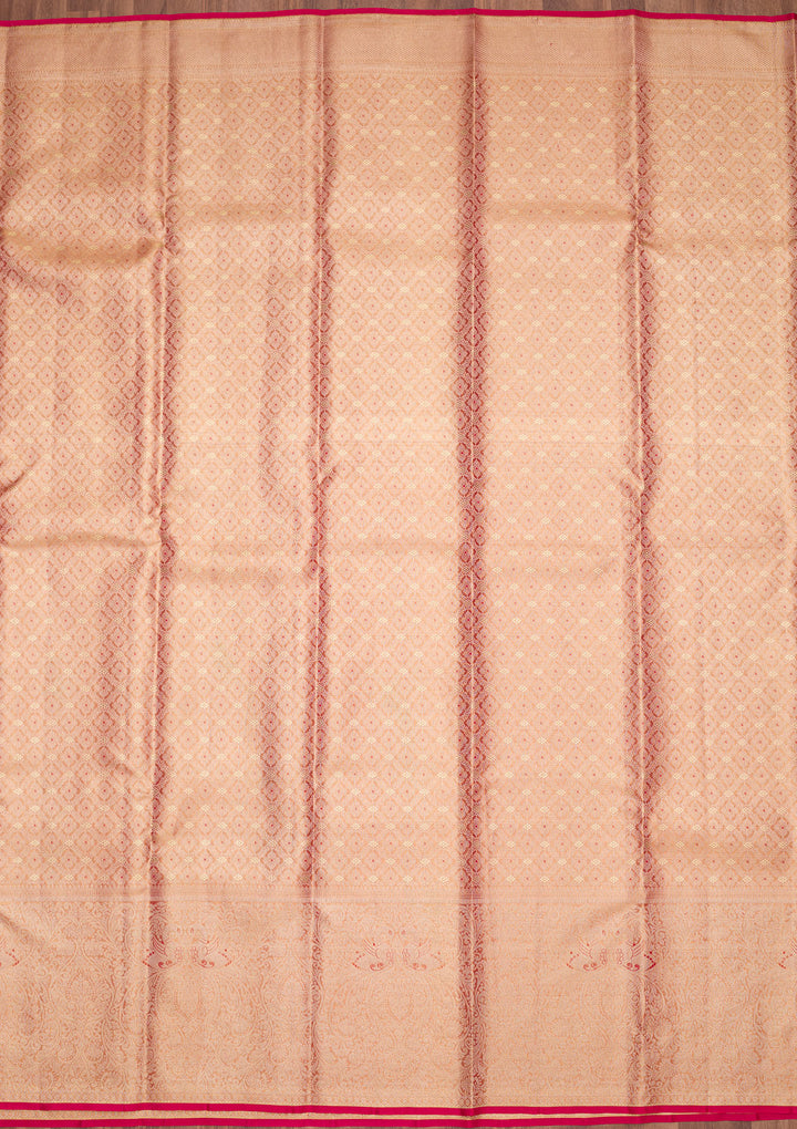 Light Brown Tissue Checks Zariwork Saree With Matching Blouse Piece