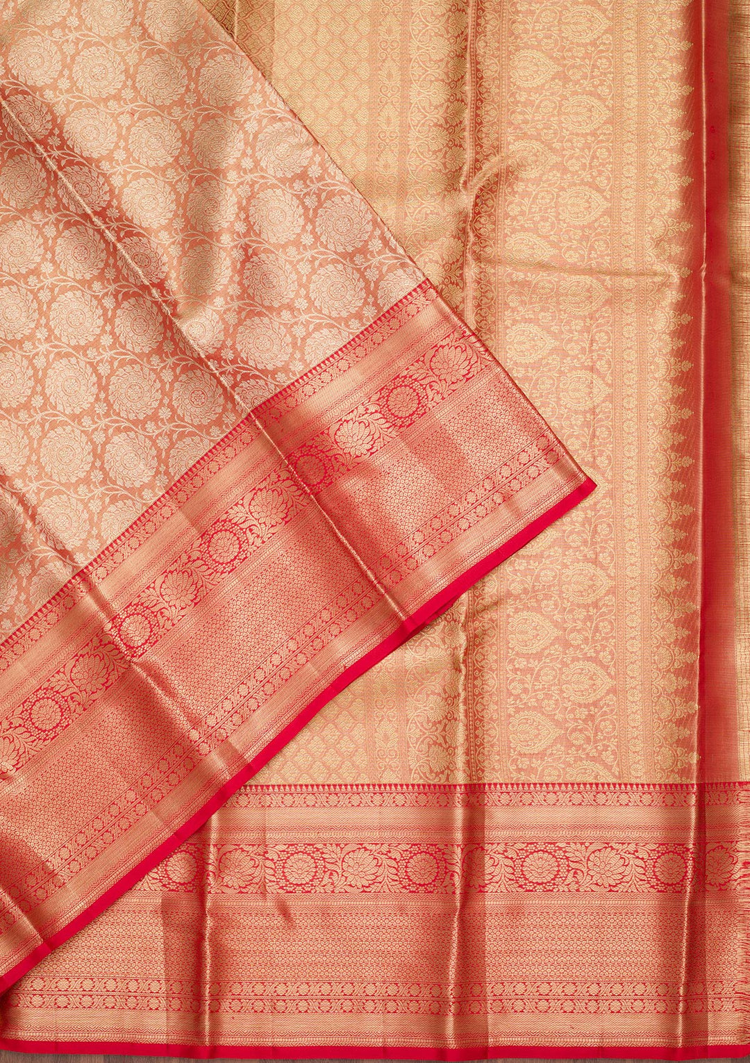 Red Tissue Jaal Zariwork Saree With Matching Blouse Piece