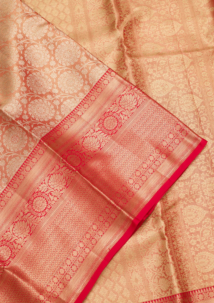 Red Tissue Jaal Zariwork Saree With Matching Blouse Piece