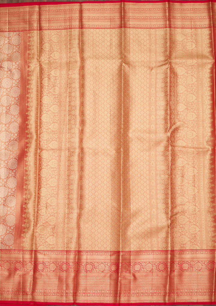 Red Tissue Jaal Zariwork Saree With Matching Blouse Piece