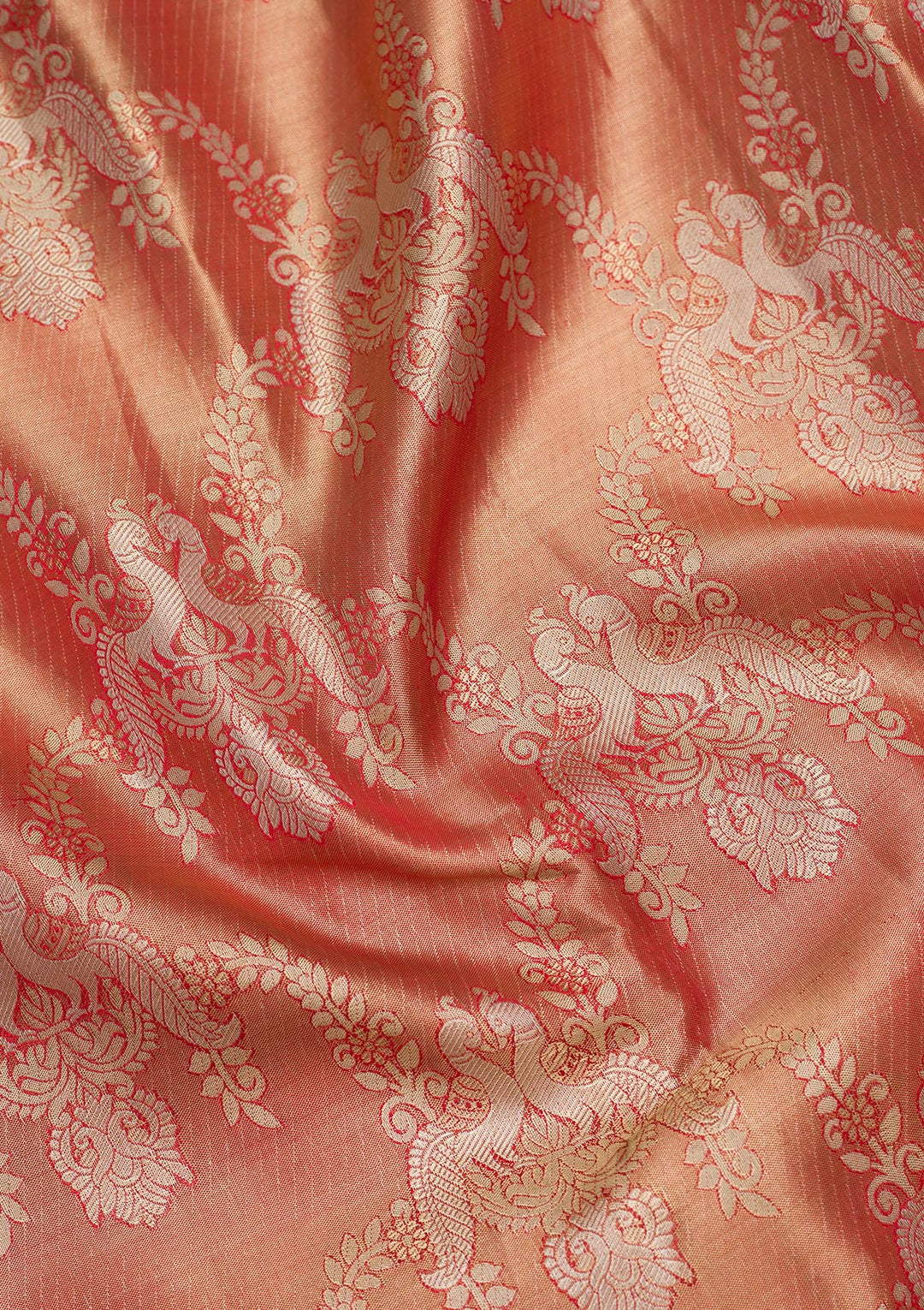 Rust Tissue Jaal Zariwork Saree With Matching Blouse Piece