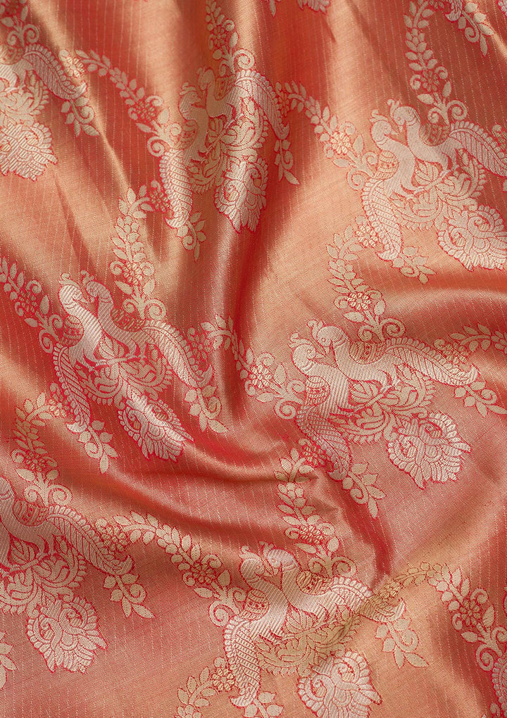 Rust Tissue Jaal Zariwork Saree With Matching Blouse Piece