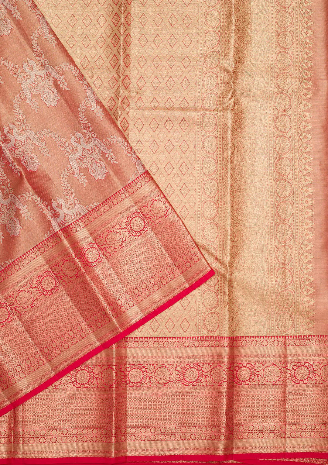 Rust Tissue Jaal Zariwork Saree With Matching Blouse Piece