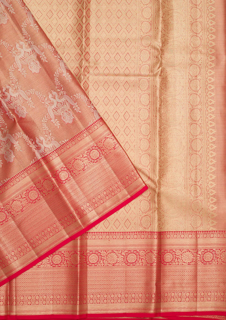 Rust Tissue Jaal Zariwork Saree With Matching Blouse Piece